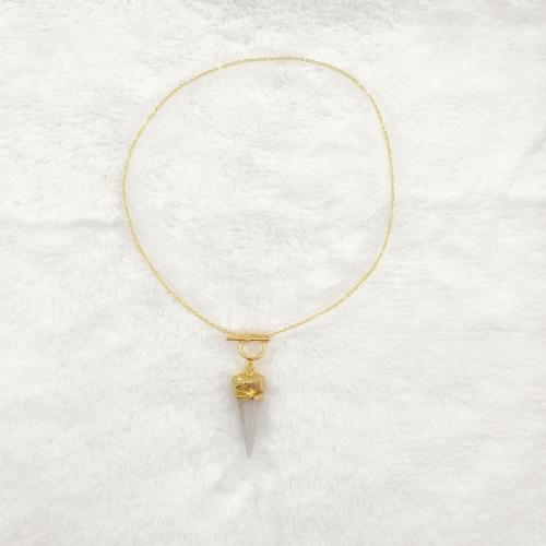 Naszyjnik mosiądz, ze Kwarc, Stożkowe, Platerowane w kolorze złota, biżuteria moda & dla kobiety, bez zawartości niklu, ołowiu i kadmu, 53.79mm, długość około 45 cm, sprzedane przez PC
