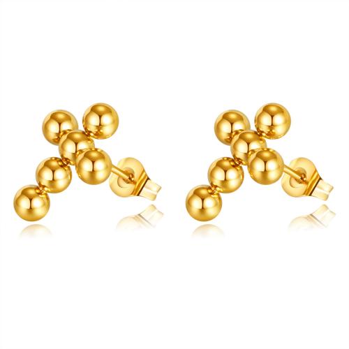 Stainless Steel Stud Earrings 304 Stainless Steel Cross gold color plated fashion jewelry & for woman Sold By Pair