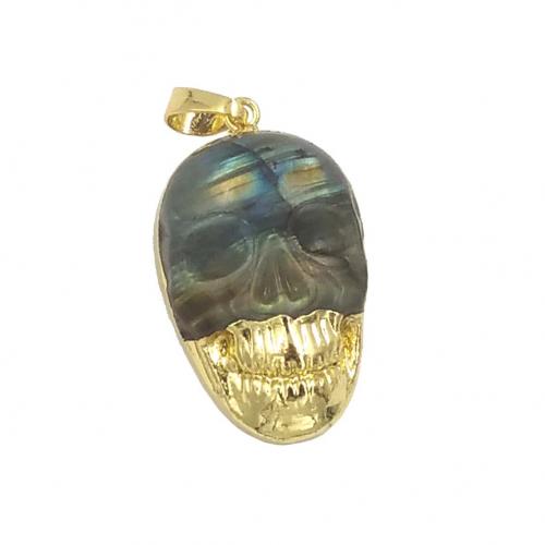 Brass Jewelry Pendants with Labradorite Skull gold color plated DIY nickel lead & cadmium free Sold By PC