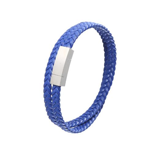 PU Leather Cord Bracelets with 304 Stainless Steel Vacuum Ion Plating fashion jewelry & Unisex Sold By PC
