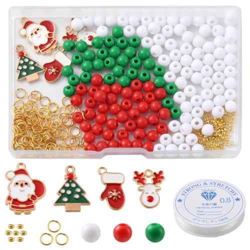 Tibetan Style DIY Jewelry Set, with Plastic Box & Crystal Thread & Resin, gold color plated, Christmas Design & cute & enamel, mixed colors, 108x7x29.10mm, 534PCs/Box, Sold By Box