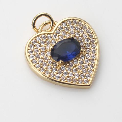 Cubic Zirconia Micro Pave Brass Pendant, Heart, gold color plated, DIY & micro pave cubic zirconia, more colors for choice, nickel, lead & cadmium free, 18.50x17x4mm, Sold By PC