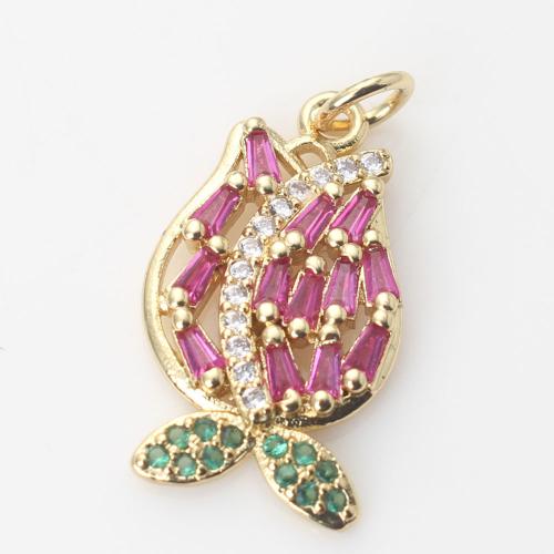 Cubic Zirconia Micro Pave Brass Pendant, Flower, gold color plated, DIY & micro pave cubic zirconia, purple, nickel, lead & cadmium free, 20.50x11.80x2.50mm, Sold By PC