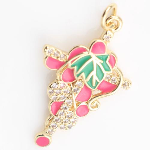 Cubic Zirconia Micro Pave Brass Pendant Cross gold color plated DIY & micro pave cubic zirconia & enamel pink nickel lead & cadmium free Sold By PC