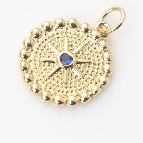 Cubic Zirconia Micro Pave Brass Pendant Round gold color plated DIY & micro pave cubic zirconia nickel lead & cadmium free Sold By PC