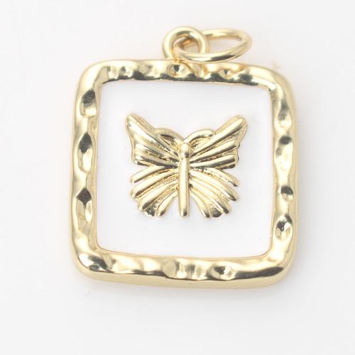 Brass Jewelry Pendants,  Square, gold color plated, DIY & enamel, white, nickel, lead & cadmium free, 17.20x14x2.10mm, Sold By PC