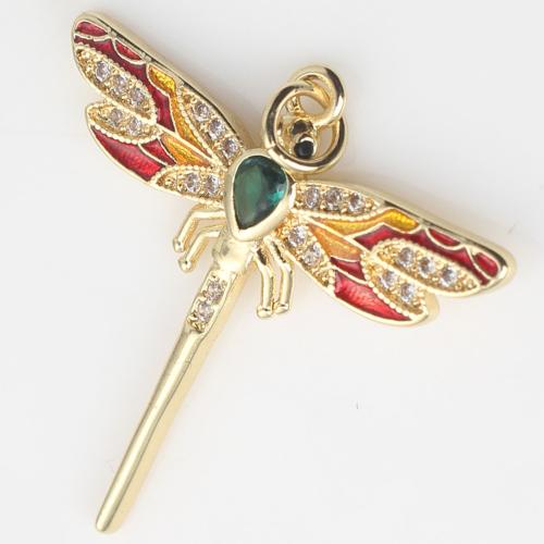 Cubic Zirconia Micro Pave Brass Pendant Dragonfly gold color plated DIY & micro pave cubic zirconia & enamel mixed colors nickel lead & cadmium free Sold By PC
