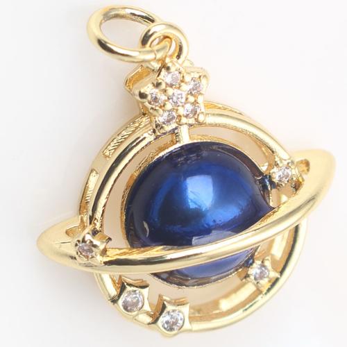 Cubic Zirconia Micro Pave Brass Pendant gold color plated DIY & micro pave cubic zirconia & enamel blue nickel lead & cadmium free Sold By PC