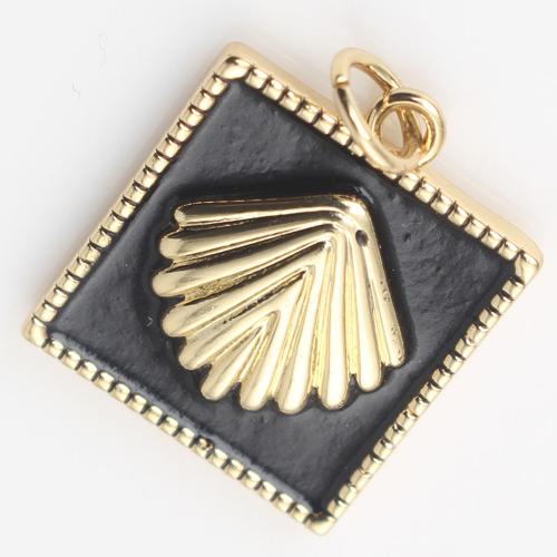 Brass Jewelry Pendants,  Square, gold color plated, DIY & enamel, black, nickel, lead & cadmium free, 16.40x13.90x2.90mm, Sold By PC