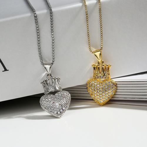 Cubic Zircon Micro Pave Brass Necklace, with 5cm extender chain, Heart, plated, fashion jewelry & micro pave cubic zirconia, more colors for choice, nickel, lead & cadmium free, 15x28mm, Length:45 cm, Sold By PC