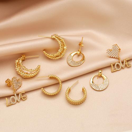 Cubic Zirconia Micro Pave Brass Earring, plated, fashion jewelry & different designs for choice & micro pave cubic zirconia, golden, nickel, lead & cadmium free, Sold By Pair