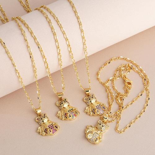 Cubic Zircon Micro Pave Brass Necklace, with 5cm extender chain, Bear, plated, fashion jewelry & micro pave cubic zirconia, more colors for choice, nickel, lead & cadmium free, 17x26mm, Length:45 cm, Sold By PC