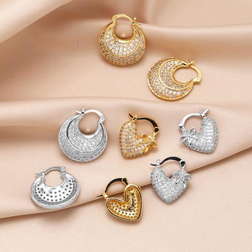 Cubic Zirconia Micro Pave Brass Earring, plated, fashion jewelry & different designs for choice & micro pave cubic zirconia, more colors for choice, nickel, lead & cadmium free, Sold By Pair