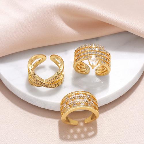 Cubic Zirconia Micro Pave Brass Ring, plated, fashion jewelry & different designs for choice & micro pave cubic zirconia, golden, nickel, lead & cadmium free, Sold By PC