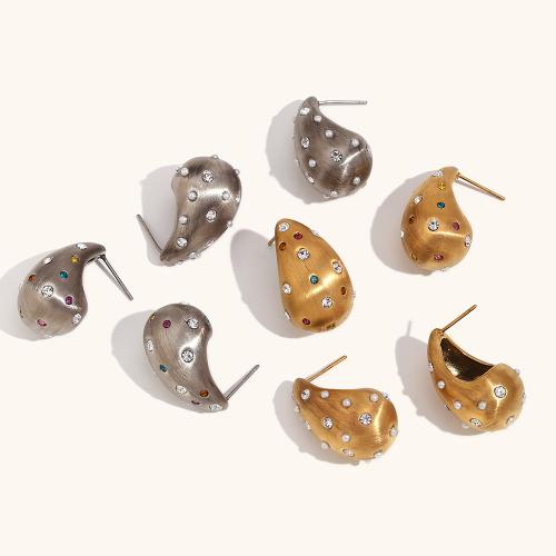Stainless Steel Stud Earrings 316L Stainless Steel with Plastic Pearl plated fashion jewelry & for woman & with rhinestone nickel lead & cadmium free Sold By Pair