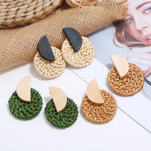 Zinc Alloy Stud Earring with Straw & Bamboo Round handmade fashion jewelry & for woman nickel lead & cadmium free Sold By Pair