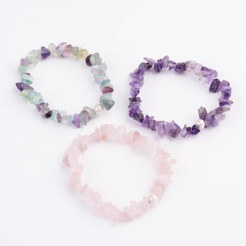 Gemstone Bracelets, Elastic Thread, with Natural Stone, handmade, fashion jewelry & Unisex, mixed colors, Inner diameter: 50mm., Approx 30PCs/Bag, Sold By Bag