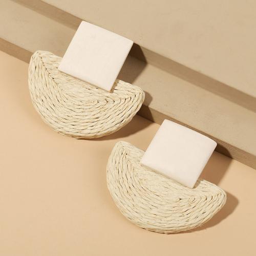 Wood Earring, with Rafidah Grass, Fan, handmade, fashion jewelry & for woman, more colors for choice, 45x52mm, Sold By Pair