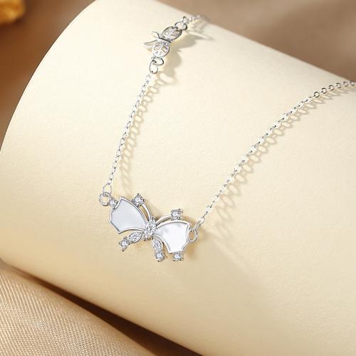 Cubic Zircon Micro Pave 925 Sterling Silver Necklace, with 5CM extender chain, Butterfly, plated, micro pave cubic zirconia & for woman & epoxy gel, more colors for choice, Length:Approx 40 cm, Sold By PC
