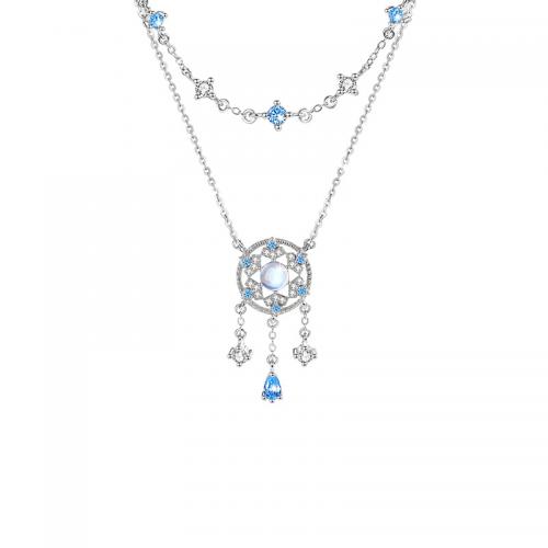 Cubic Zircon Micro Pave 925 Sterling Silver Necklace with Lampwork with 5CM extender chain plated micro pave cubic zirconia & for woman silver color Length Approx 40 cm Sold By PC