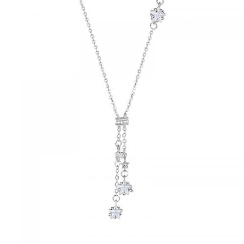 Cubic Zircon Micro Pave 925 Sterling Silver Necklace, with 5CM extender chain, plated, micro pave cubic zirconia & for woman, silver color, Length:Approx 40 cm, Sold By PC