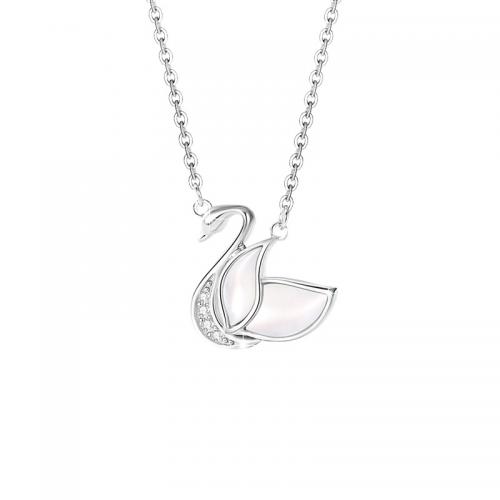Cubic Zircon Micro Pave 925 Sterling Silver Necklace with White Shell Swan plated micro pave cubic zirconia & for woman silver color Sold By PC