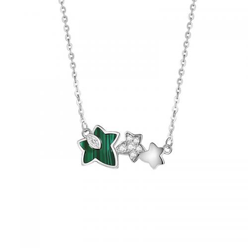 Cubic Zircon Micro Pave 925 Sterling Silver Necklace, with Malachite, with 5CM extender chain, plated, micro pave cubic zirconia & for woman, silver color, Length:Approx 40 cm, Sold By PC