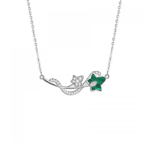 Cubic Zircon Micro Pave 925 Sterling Silver Necklace with Malachite with 5CM extender chain plated micro pave cubic zirconia & for woman silver color Length Approx 40 cm Sold By PC