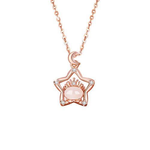 Cubic Zircon Micro Pave 925 Sterling Silver Necklace with Hetian Jade with 5CM extender chain plated micro pave cubic zirconia & for woman rose gold color Length Approx 40 cm Sold By PC