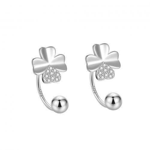 925 Sterling Silver Stud Earrings, plated, for woman, platinum color, Sold By Pair