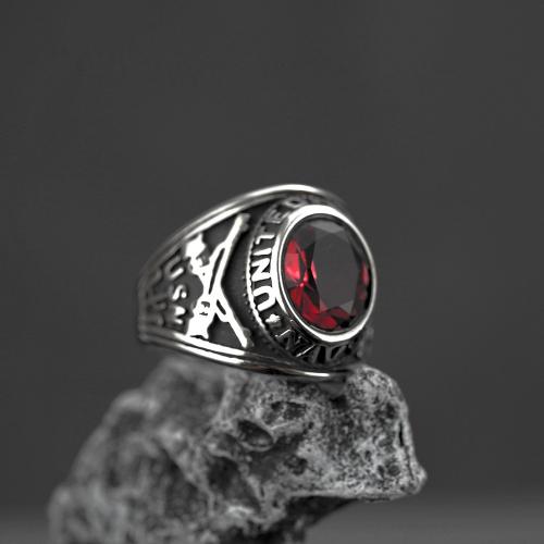 Titanium Steel Finger Ring, with Ruby, polished, different size for choice & for man, silver color, Sold By PC