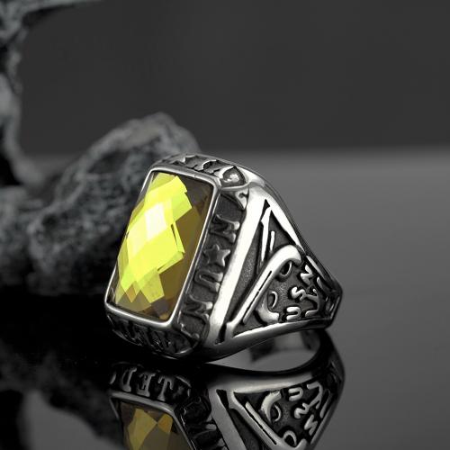 Titanium Steel Finger Ring with Gemstone polished & for man silver color Sold By PC