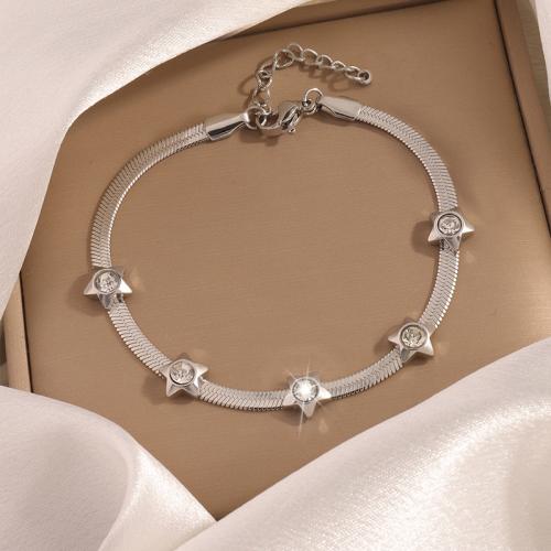 Stainless Steel Jewelry Bracelet, 304 Stainless Steel, plated, for woman & with rhinestone, more colors for choice, Sold By PC