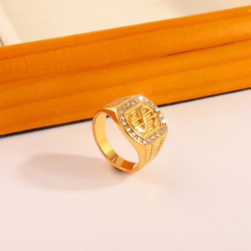 Rhinestone Stainless Steel Finger Ring 304 Stainless Steel plated Unisex & with rhinestone golden Sold By PC