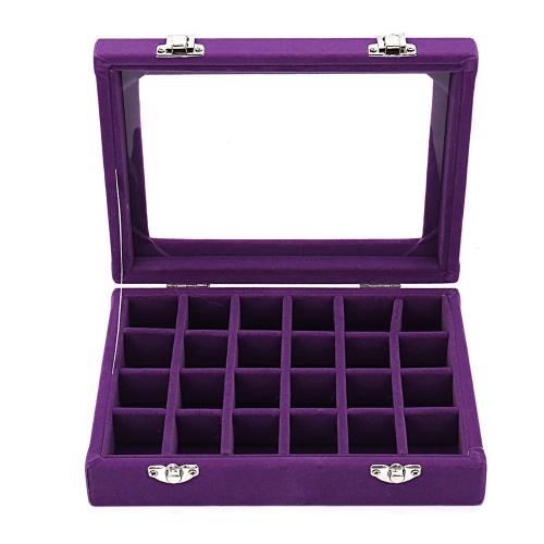 Middle Density Fibreboard Multifunctional Jewelry Box with PU Leather & Velveteen & Glass Rectangle dustproof & transparent & 24 cells Sold By PC