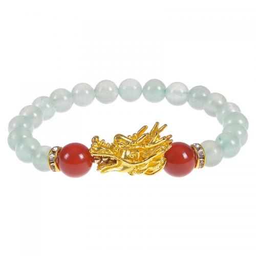 Gemstone Bracelet, with Elastic Thread & Tibetan Style, Dragon, handmade, different materials for choice & Unisex & with rhinestone, Length:Approx 6.6-8.5 Inch, Sold By PC
