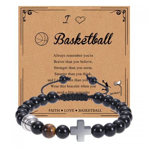 Obsidian Bracelet, with Elastic Thread & Tiger Eye & Resin & Tibetan Style, Cross, handmade, Unisex & different styles for choice, Length:Approx 7-11.8 Inch, Sold By PC