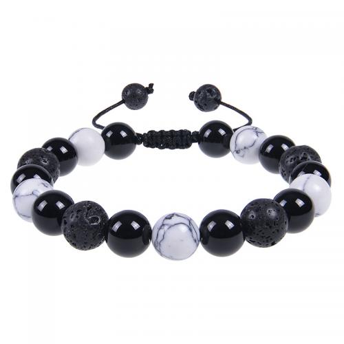Lava Bracelet with Obsidian & Cotton Cord Round handmade & Unisex Length Approx 7-11.8 Inch Sold By PC