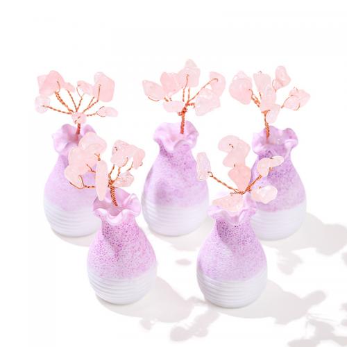 Rich Tree Decoration, Rose Quartz, with Resin, Vase, natural, 60x30mm, Sold By PC
