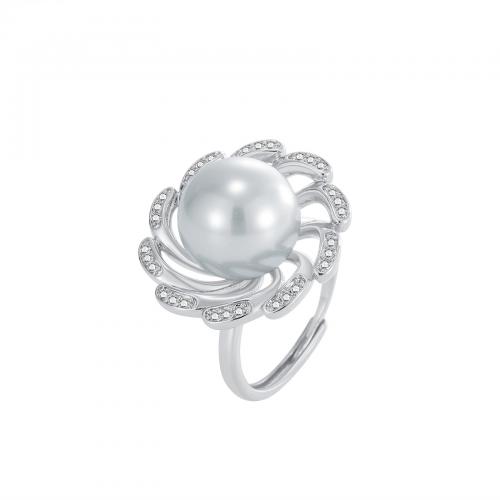 Brass Finger Ring, with Plastic Pearl, fashion jewelry & for woman, more colors for choice, nickel, lead & cadmium free, Sold By PC