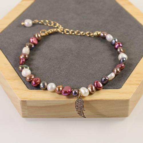 Freshwater Cultured Pearl Bracelet Freshwater Pearl with Brass with 5cm extender chain high quality plated fashion jewelry & micro pave cubic zirconia & for woman Length Approx 17 cm Sold By PC