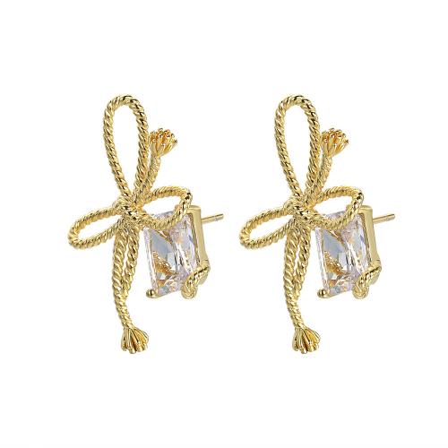 Cubic Zirconia Micro Pave Brass Earring Bowknot fashion jewelry & micro pave cubic zirconia & for woman nickel lead & cadmium free 27mm Sold By Pair