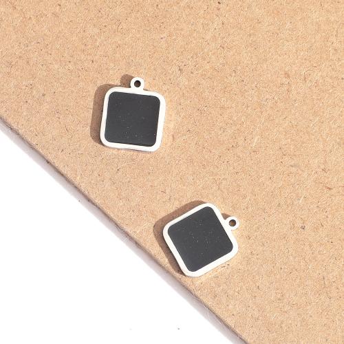 Stainless Steel Pendants, 304 Stainless Steel, Square, polished, fashion jewelry & DIY & enamel, black, 11x13mm, Sold By PC