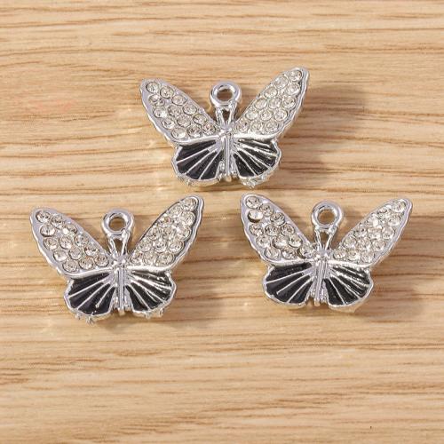 Tibetan Style Rhinestone Pendants, Butterfly, DIY & different styles for choice & with rhinestone, nickel, lead & cadmium free, Approx 10PCs/Bag, Sold By Bag