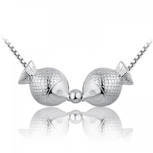 925 Sterling Silver Necklaces, Fish, fashion jewelry & for woman, nickel, lead & cadmium free, Length:Approx 45 cm, Sold By PC