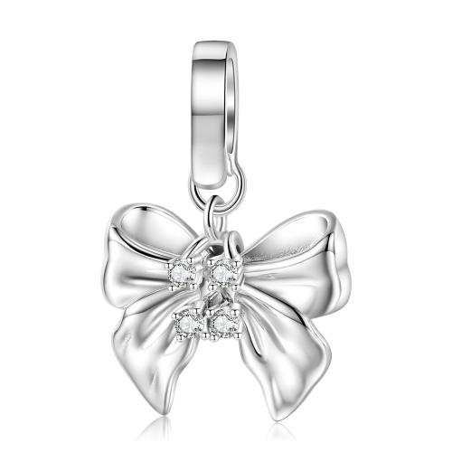 Cubic Zirconia Micro Pave 925 Sterling Silver Pendant, Bowknot, DIY & micro pave cubic zirconia, nickel, lead & cadmium free, 15.60x22.70mm, Sold By PC