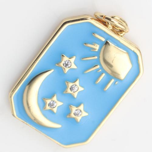 Cubic Zirconia Micro Pave Brass Pendant Square gold color plated DIY & micro pave cubic zirconia & enamel blue nickel lead & cadmium free Sold By PC
