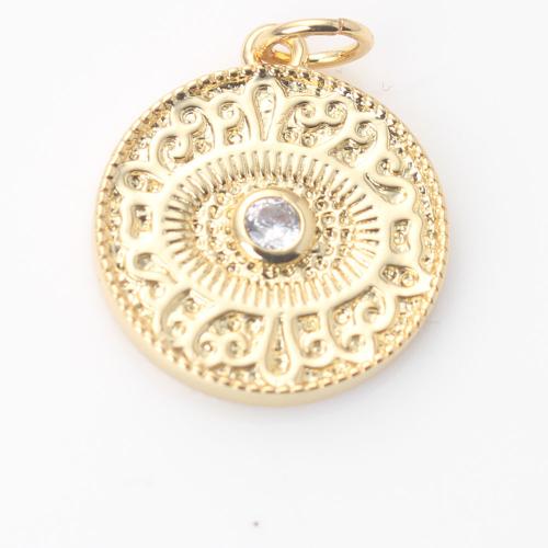 Cubic Zirconia Micro Pave Brass Pendant, Round, gold color plated, DIY & micro pave cubic zirconia, nickel, lead & cadmium free, 19.50x10.60x2.20mm, Sold By PC