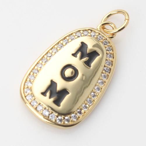 Cubic Zirconia Micro Pave Brass Pendant, gold color plated, DIY & micro pave cubic zirconia & enamel, nickel, lead & cadmium free, 20.50x12.10x2.80mm, Sold By PC