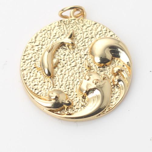 Brass Jewelry Pendants, Round, gold color plated, DIY, nickel, lead & cadmium free, 22.70x20.20x3mm, Sold By PC